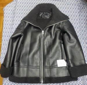 ASOS Design Coat Jacket Women's Size 4 Black Long Sleeve Faux Fur Leather - Picture 1 of 23