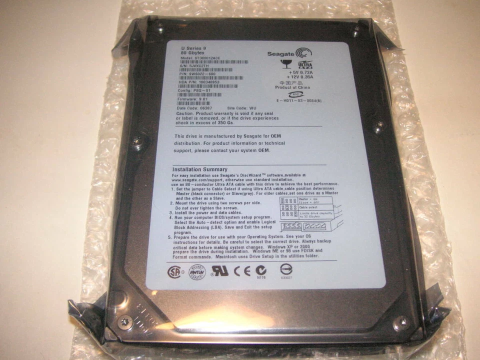 Seagate ST380012ACE U9 80GB 7200RPM 3.5" ATA-100 Internal Hard Drive IDE - Image 1 of 1