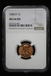 1980 D Lincoln Cent, NGC MS66 RD - Picture 1 of 2