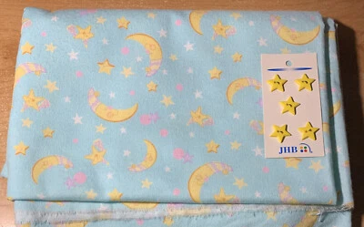 58" 2006 David Textiles Inc, Moon & Stars on Turquoise Flannel with Buttons - Image 1 of 4