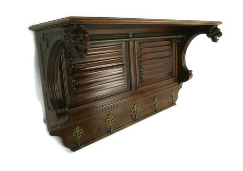 XL Hand Carved Wood  Coat Hat Kitchen Hallway Rack Antique Lion Heads Exquisite Cover