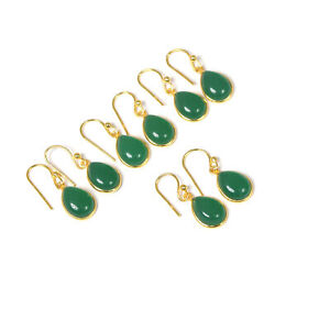 Wholesale 5PR SterlingSilver 24ct Gold Overlay Green Onyx Hook Earring Lot B