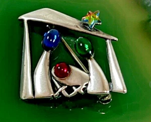 Vintage Silpada Sterling Silver 925 Colorful Crystal Nativity Scene Brooch Pin - Picture 1 of 5