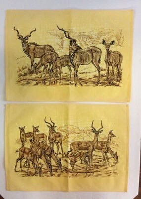 Nuevo Manteles de Tela Gacela Africana Safari Animal Amarillo Marrón Conjunto de 2 ¡Bonito!! Foto 1 de 3