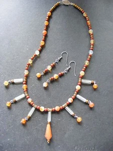 Handcrafted 16" Necklace And Earrings with Carnelian, Red Jasper, Red Aventurine - Picture 1 of 4