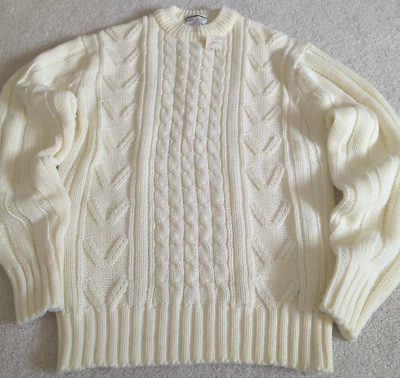 Vintage 70s 80s Sears Sweater Mens Large Cream Cable Fisherman Deadstock Tags * - Image 1 of 4