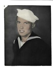 Vintage 1941 WWII Colored Photo of Handsome Cute Teenager in Navy Sailor Uniform