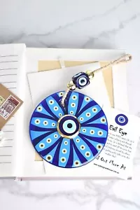 Cuentas de doble vidrio para mal de ojo con flores azules colgantes de pared - Imagen 1 de 4