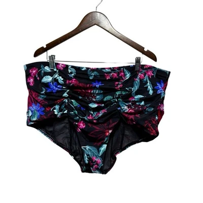 Torrid Bikini Swim Bottom Womens 4X Black Floral Ruched High Waist Swimwear - Image 1 of 4