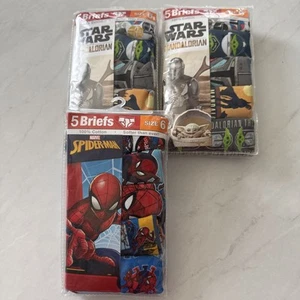 3 Packs Boys Briefs | Size 6 | Spider-Man + Star Wars Mandalorian | NEW - Picture 1 of 7