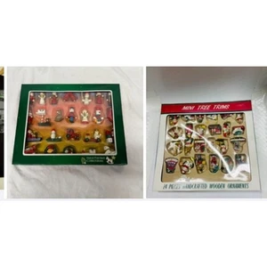 Vintage Mini Holz Weihnachtsschmuck 2 Sets à 24 Stück offene Box  - Bild 1 von 17