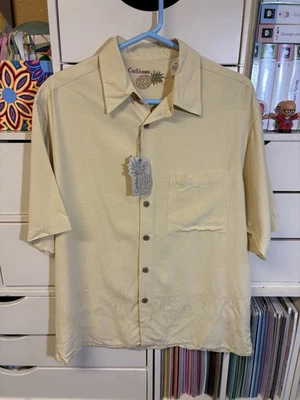 NWT Caribbean Mens 100% Silk Hawaiian Shirt Medium S/S Yellow Button Front - Image 1 of 4
