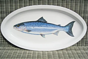 RARE Richard Bramble Jersey Pottery Salmon Fish Large Oval Platter Plate 61cm VG - Picture 1 of 14