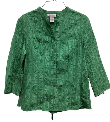 VTG Nine & Company Womens Top Size 12 Green Textured Tie Back 3/4 Sleeve Preppy — 第 1/4 张图片