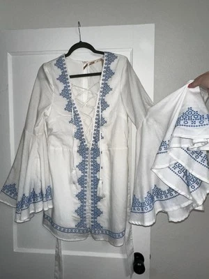 Vestido Western blanco y azul con cordones Foto 1 de 4