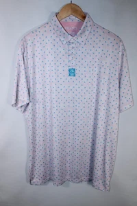 Pins & Aces Men's XL Light Pink Blue Short Sleeve Gold Polo Shirt - Picture 1 of 7