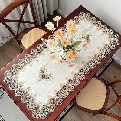 Embroidery Lace Polyester Tablecloth Rectangular European Style Washable - Image 1 of 4