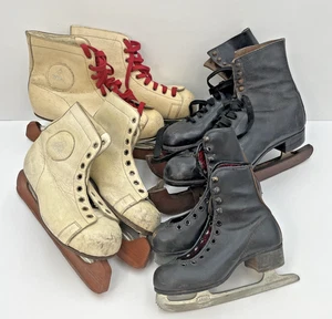 Vintage Leather Ice Skates x4 Pairs Bundle Black White Prop Display Joblot K12 - Picture 1 of 18