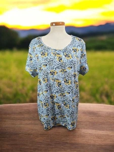 Maine New England Blue & Yellow Floral Patterned Short Sleeve Top UK 16 - Picture 1 of 8