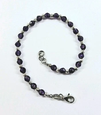 BRACCIALE IN ARGENTO 925 CON PIETRE AMETISTA NATURALE E SFERE IN ARGENTO INCISE - Immagine 1 di 4