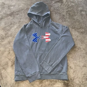 Under Armour Boys Large Rival Freedom Big Flag Logo Hoodie Loose Large Gray - Picture 1 of 5