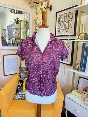 VTG NoBo No Boundaries Womens Purple Paisley Crop Top Jrs Sz L 90s Y2K Retro  - Image 1 of 4