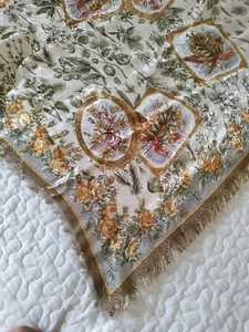 Vtg Jacquard Made Italyfloral Scarf Sage Gold Green Autumn Print 35" Sq Rose Mom - Picture 1 of 10