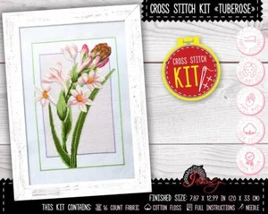 Tuberose Cross Stitch Kit Flowers Embroidery Kit with Easy Counted Pattern - Picture 1 of 10