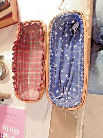 8E-pair of 12" LONGABERGER bread baskets-both cloth w/1 plastic clear liner-1991 Cover