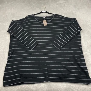 J. Jill Wool Blend Tunic Top Women L Black Silver Striped Angora 3/4 Sleeve Boxy - Picture 1 of 16