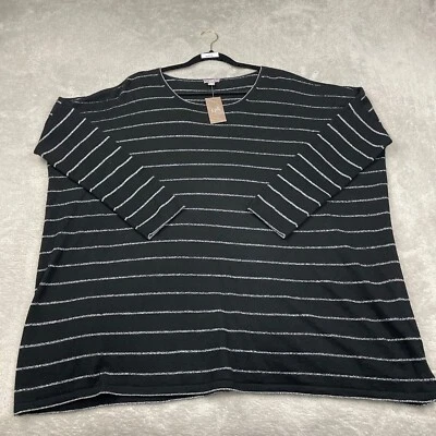 Top túnica mujer J. Jill mezcla lana L negro plata rayas angora manga 3/4 cuadrado Foto 1 de 4