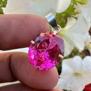 Excelente colgante de piedras preciosas de zafiro rosa natural de 33,20 quilates certificado plata maciza 925 - Imagen 1 de 5