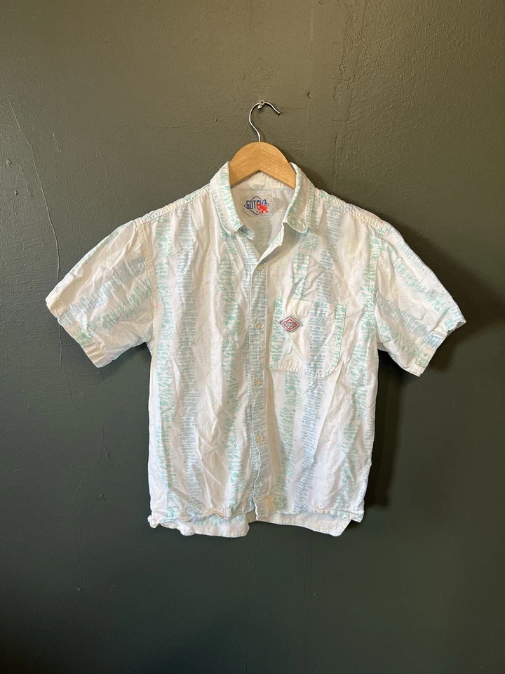 Vintage Gotcha Mens White Short Sleeve Striped Pattern Button Up Size Medium - Image 1 of 4