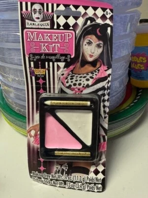 Harlequin Makeup Kit Pink White Clown Fancy Dress Halloween Costume Accessory - Image 1 of 2