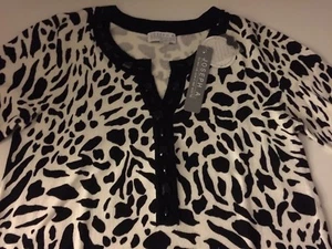 JOSEPH A. BLACK & WHITE PULLOVER SWEATER WITH HAND-SEWN BEADING ~ SIZE SMALL - Picture 1 of 3