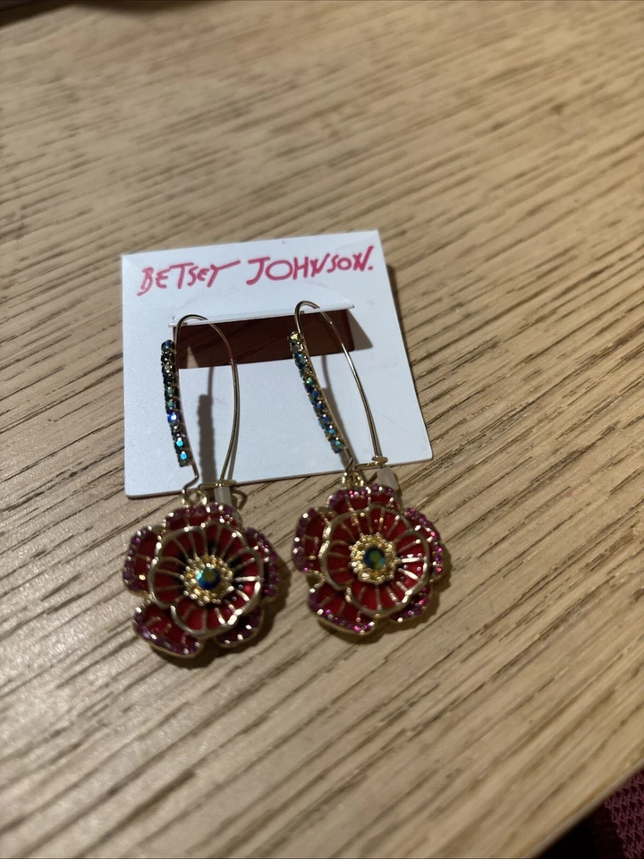 Betsey Johnson "garden of Excess" Rose Long Drop Earring 2day Tax