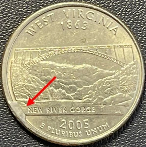 2005 P West Virginia State Quarter Rim to Rim Pre Cud Die Break Mint Error Coin - Picture 1 of 2