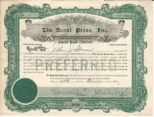 1921 NEW YORK The Scout Press Inc Stock Certificate Publishing #28 - Picture 1 of 2