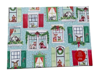 Christmas Holiday Cats And Dogs 1000 Piece Puzzle Casey Krimmel 18 x 24 NEW - Image 1 of 4