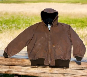 Carhartt Canvas Active Bomber Work Jacket Size XL J269 Brown Hooded USA Ranch - Picture 1 of 16