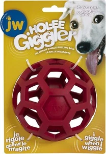 JW Hol-ee Giggler Treat Dispenser Puzzle Ball Giggle Sound Dog Toy Medium Red - Picture 1 of 6