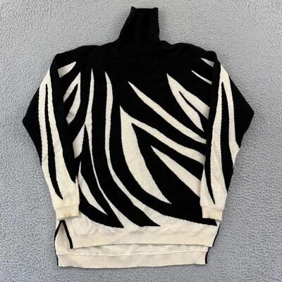 Charter Club Cashmere Sweater Women Small Ivory Black Zebra Cashmere Turtleneck - Image 1 of 4