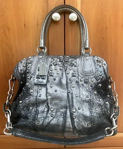 COACH Ltd Ed KRISTIN SILVER PEWTER METALLIC STUDDED PLEATED LEATHER BAG 15360 - Picture 1 of 21