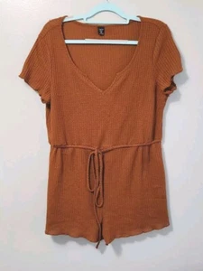 Pantalones Cortos Shein Curve Mameluco 1x Talla Grande Naranja Quemado Tejido Waffle - Imagen 1 de 5