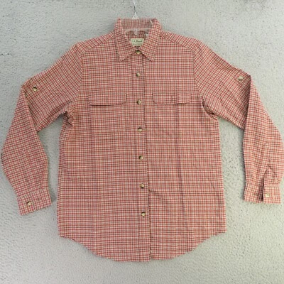 Camisa LL Bean Mujer Pequeña Roja Cuadros Nylon Gasa Enrollable Pestaña Manga Larga Foto 1 de 4