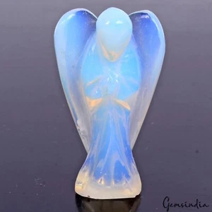 110 Ct/1.9inch Hydro Lab-Created Blue Shine Opal Carved Mini Angel Pocket Statue - Picture 1 of 6
