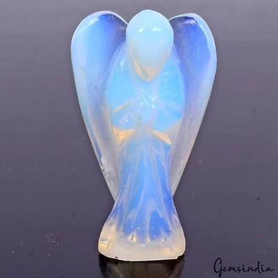 110 Ct/1.9inch Hydro Lab-Created Blue Shine Opal Carved Mini Angel Pocket Statue - Image 1 of 4