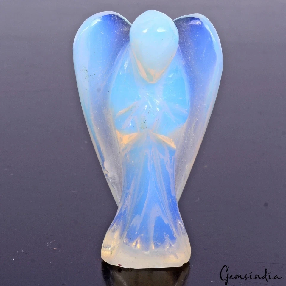 110 Ct/1.9inch Hydro Lab-Created Blue Shine Opal Carved Mini Angel Pocket Statue - Image 1 of 4