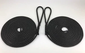 Cuerdas de amarre de poliéster negro de 12 mm, 2 x 16 metros, líneas de barcos yates, ojos suaves - Imagen 1 de 7