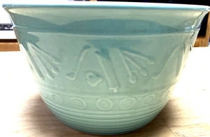 Aqua Ceramic Vintage Mixing Bowl Embossed w/Kitchen Utensils-Coastline Imports - Picture 1 of 7